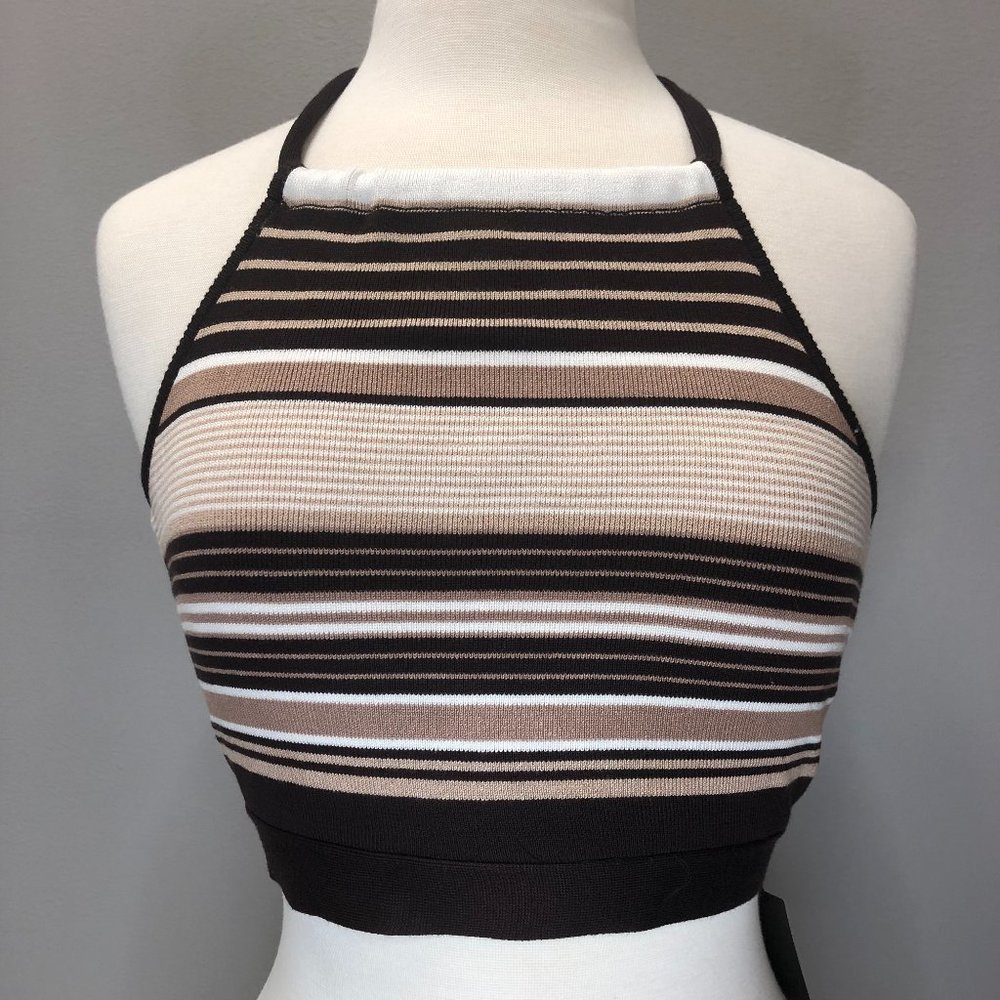 Le Lis Striped Halter with Tie Back - Brown, Tan, and Cream